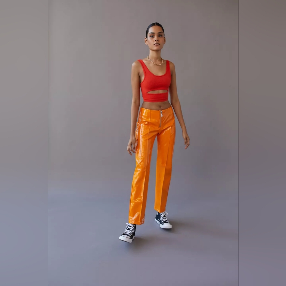 Urban outfitters The Ragged Priest fake leather crackled pant size 14 tangerine